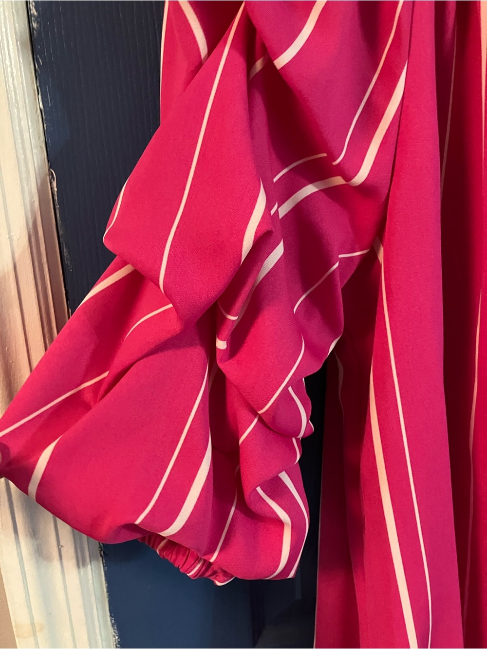 Vince Camuto Hot Pink Striped Off-Shoulder Blouse with Tie - Picture 2 of 5